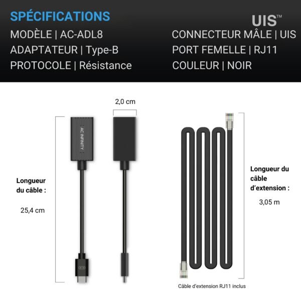 AC INFINITY Adaptateur d'éclairage UIS Type-B, pour connecteur RJ11/12 avec variateur à résistance – Image 6