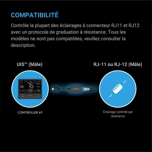 AC INFINITY Adaptateur d'éclairage UIS Type-B, pour connecteur RJ11/12 avec variateur à résistance – Image 3