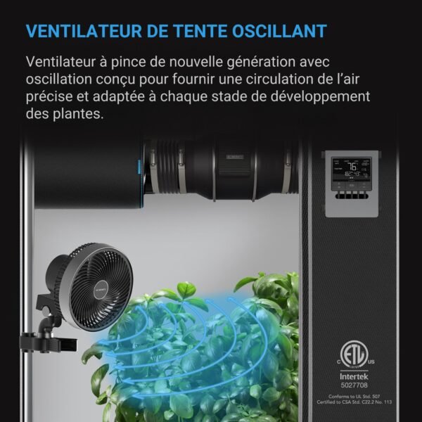 AC INFINITY CLOUDRAY S6, GEN 2, Ventilateur oscillant à pince pour tente de culture 150 mm avec 10 vitesses, moteur EC, oscillation auto – Image 2