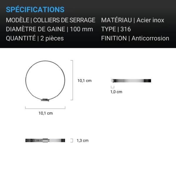 AC INFINITY Colliers de serrage en acier inoxydable, 100 mm, lot de 2 – Image 3