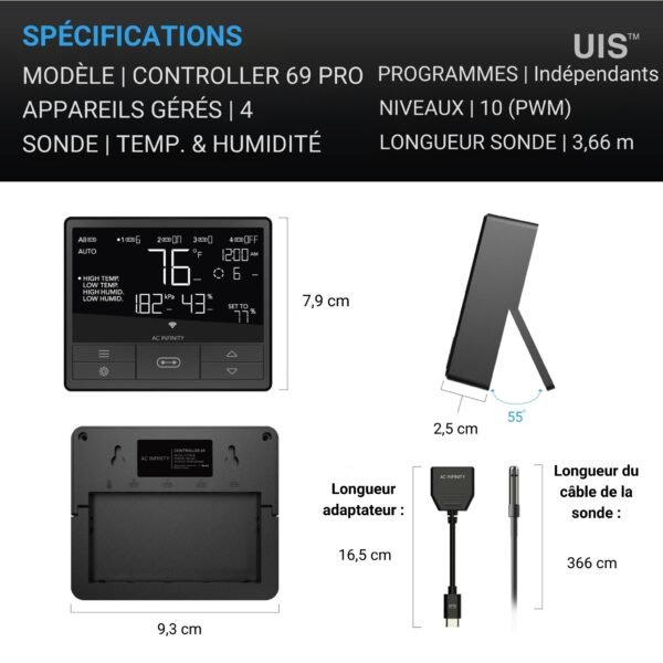 AC INFINITY CONTROLLER 69 PRO, Programmes indépendants pour 4 appareils, VPD, Température, Humidité, Plannings, Bluetooth + Wifi – Image 6