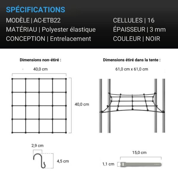 AC INFINITY Filet de palissage pour tente de culture, cordons élastique flexibles, 60 x 60 cm – Image 4