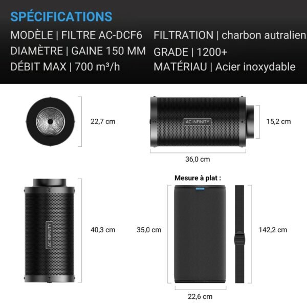 AC INFINITY Filtre à charbon actif, Charbon Australien, 150 mm – Image 7