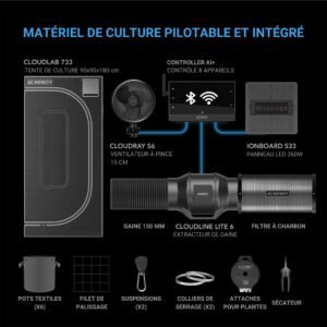 AC INFINITY Pack de culture avec IA, tente de culture 90x90x180cm, kit 3 plantes, Controller AI+ WiFi