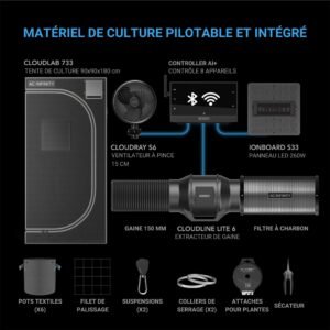 AC INFINITY Pack de culture avec IA, tente de culture 90x90x180cm, kit 3 plantes, Controller AI+ WiFi