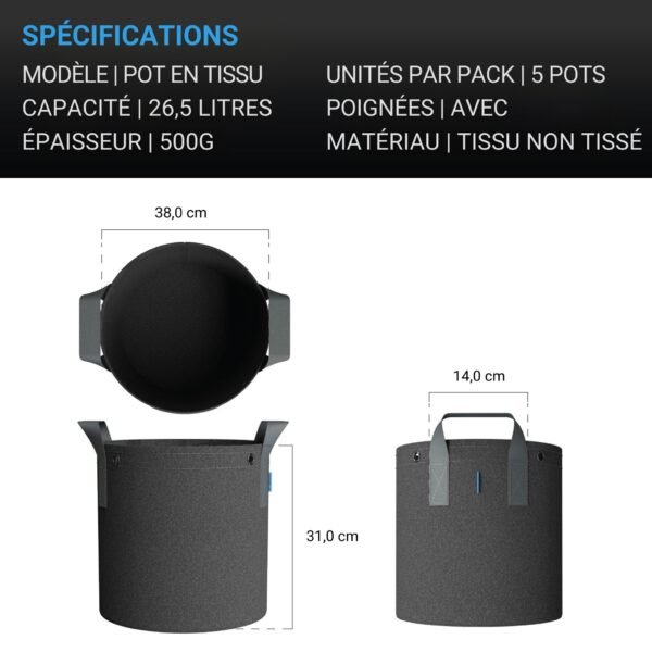 AC INFINITY Pots en textile réutilisables très résistants, 26.5 litres, lot de 5 – Image 6
