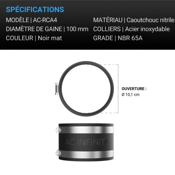 AC INFINITY Raccord en caoutchouc insonorisant avec colliers de serrage en acier inoxydable, 100 mm – Image 5
