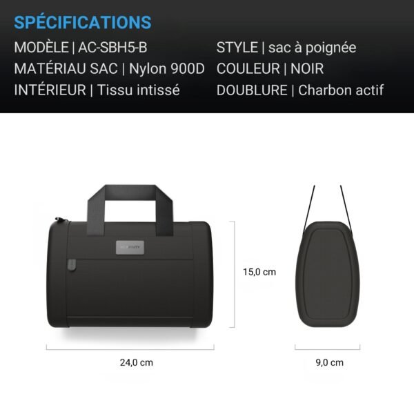 AC INFINITY Sac à main anti-odeurs, noir, avec tissu en nylon 900D et doublure en charbon actif – Image 6