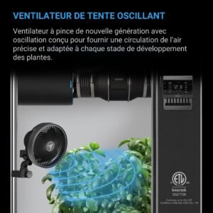 AC INFINITY CLOUDRAY S9, GEN 2, Ventilateur oscillant à pince pour tente de culture 225 mm avec 10 vitesses, moteur EC, oscillation auto