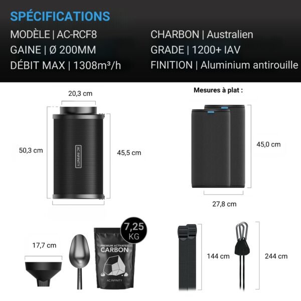 AC INFINITY Filtre à charbon actif rechargeable, avec recharge de charbon vierge australien, 200 mm – Image 7