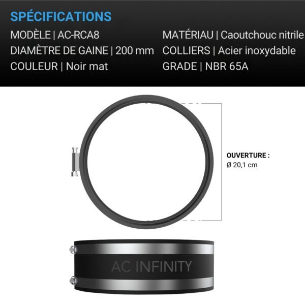 AC INFINITY Raccord en caoutchouc insonorisant avec colliers de serrage en acier inoxydable, 200 mm – Image 5