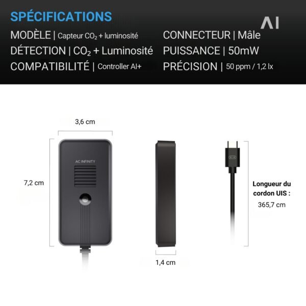 AC INFINITY Capteur CO2 + lumière pour Controller AI+ – Image 5