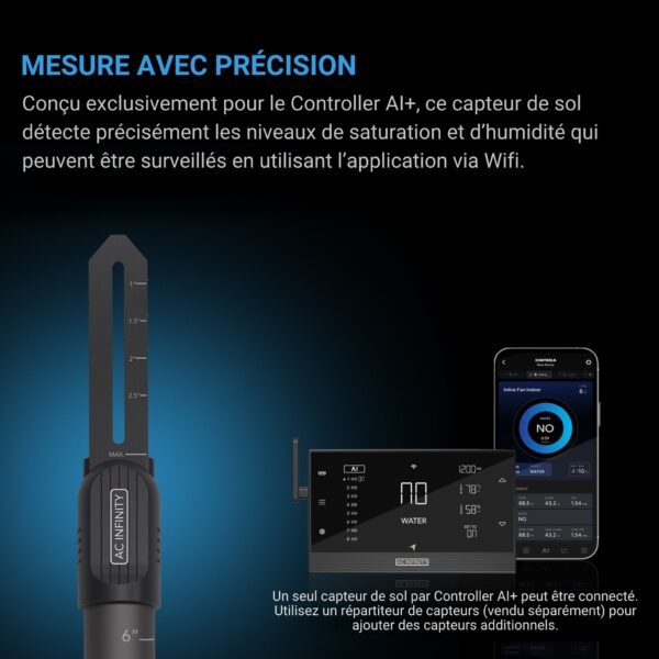 AC INFINITY Sonde de sol exclusivement pour Controller AI+, surveille les niveaux d'humidité et de saturation, résistance à l'eau IP67 – Image 2