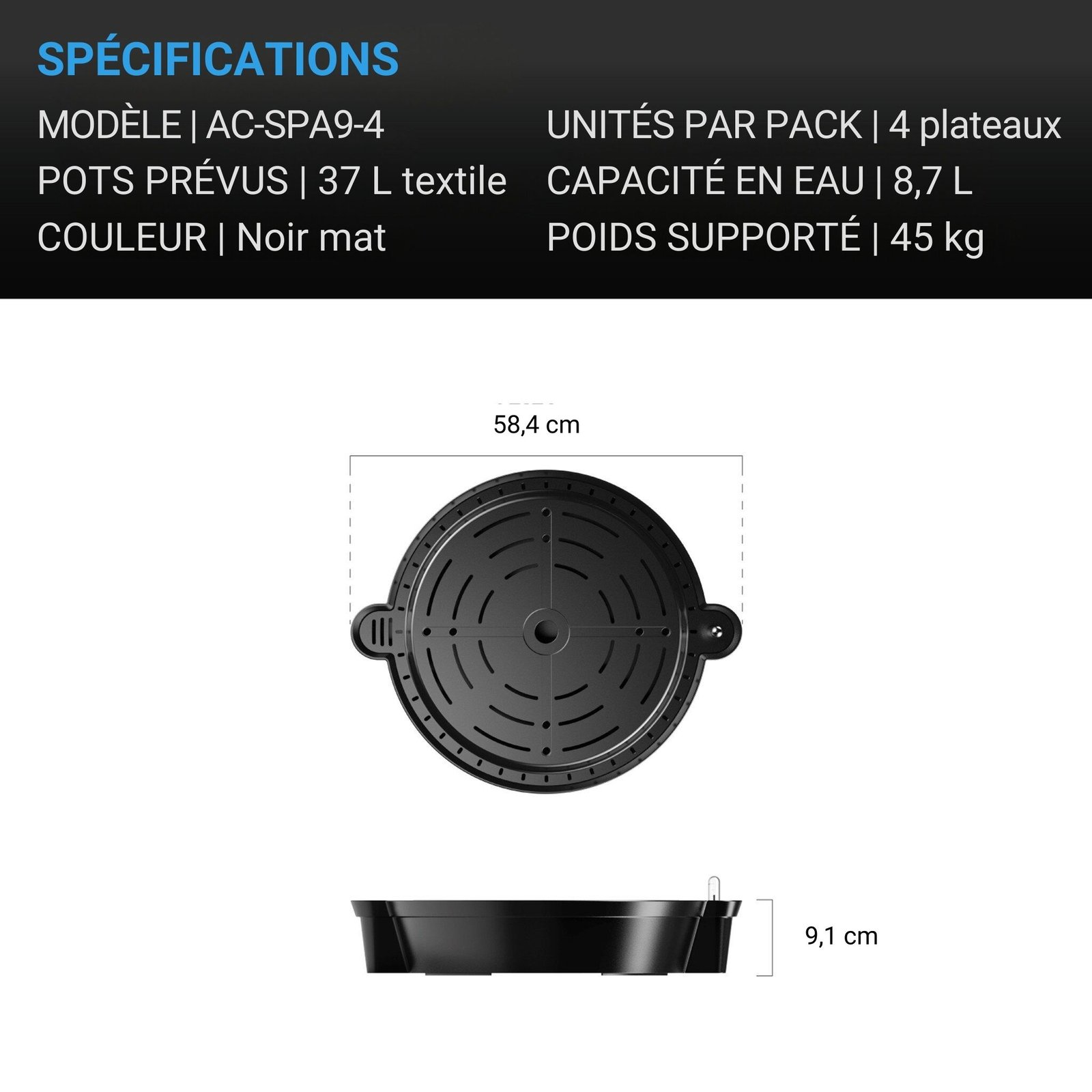AC INFINITY Base auto-arrosante XL pour pots en tissu, lot de 4 – Image 6