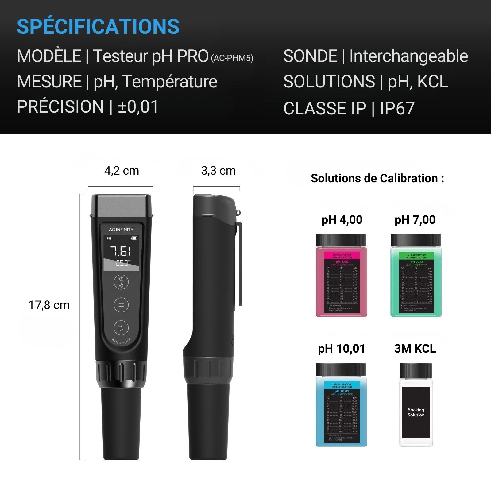 AC INFINITY Kit de Mesure pH PRO, Testeur de pH avec Sonde Interchangeable – Image 6