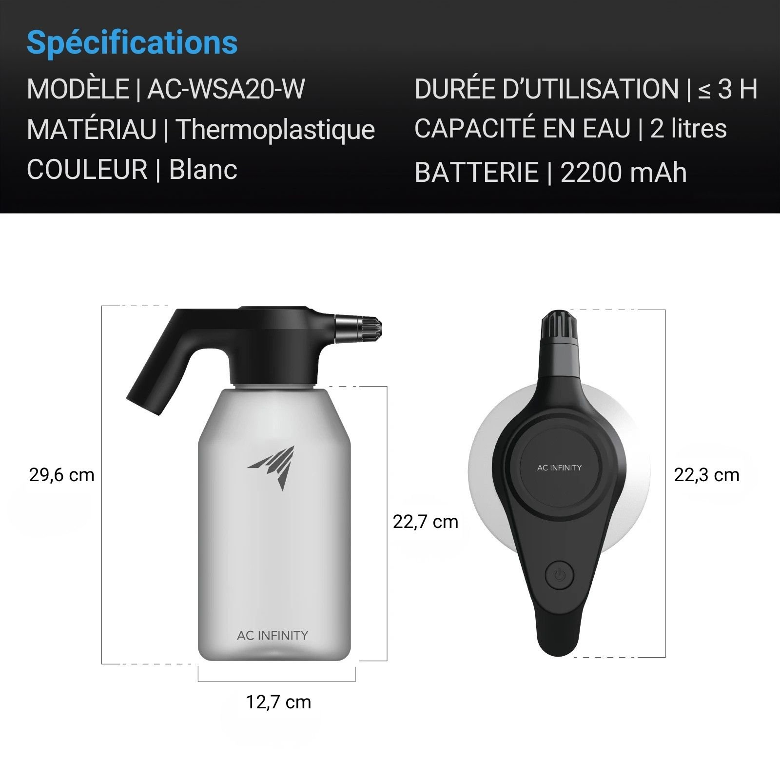 AC INFINITY Pulvérisateur Automatique Électrique, 2 Litres, Blanc – Image 6