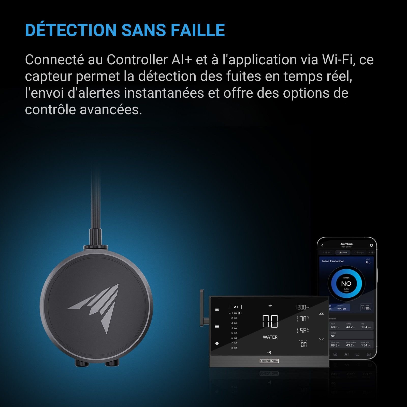 AC INFINITY Capteur d'Eau IA, pour la Détection de Présence de Liquide, IP68 – Image 5