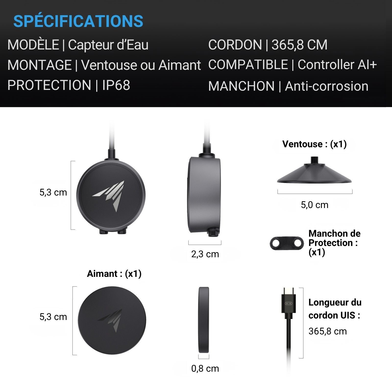 AC INFINITY Capteur d'Eau IA, pour la Détection de Présence de Liquide, IP68 – Image 6
