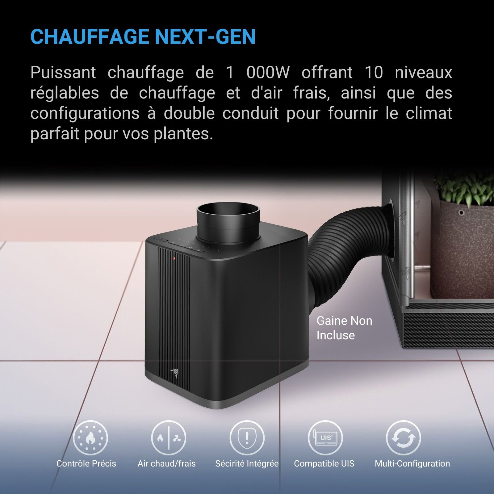 AC INFINITY THERMOFORGE S7, Chauffage pour plantes 1000W, avec 10 Niveaux de Chauffage, Pilotable via Contrôleur UIS – Image 2