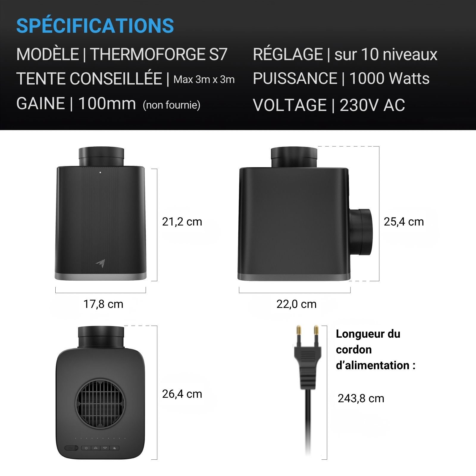 AC INFINITY THERMOFORGE S7, Chauffage pour plantes 1000W, avec 10 Niveaux de Chauffage, Pilotable via Contrôleur UIS – Image 8